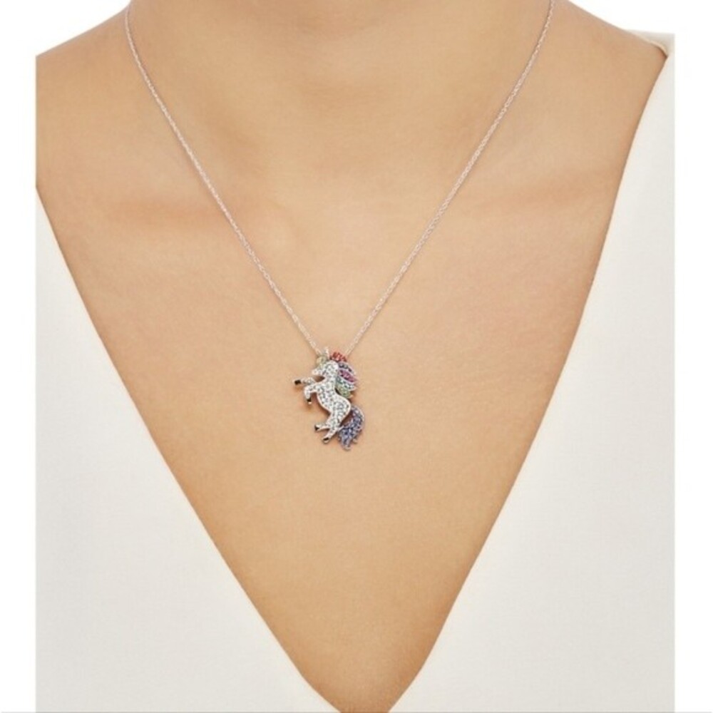Unicorn Necklace 18in Sterling Silver with Crystals Brilliance Fine Jewelry